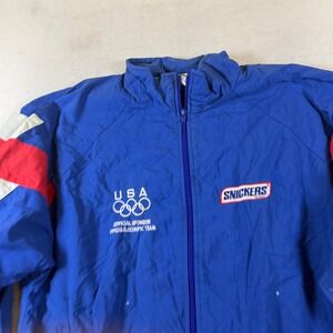 Vintage 1991 Snickers USA Olympic Team Windbreaker Jacket Blue Red White Large